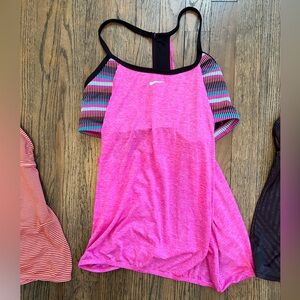 Nike Digi Pink & Striped Racerback Layered Tankini Swim Top Size Large